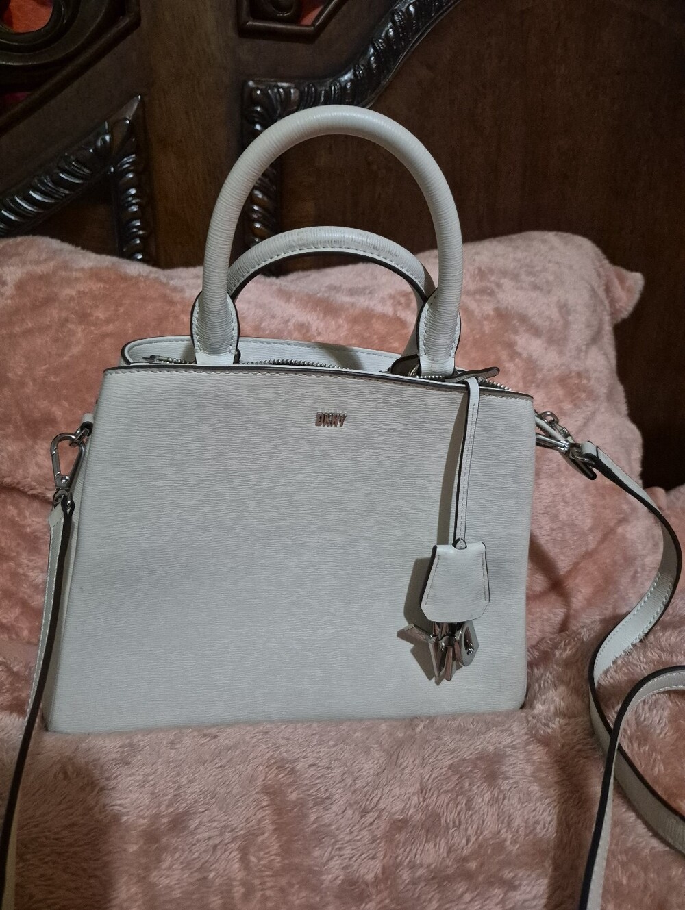 DKNY White Structured Satchel Bag